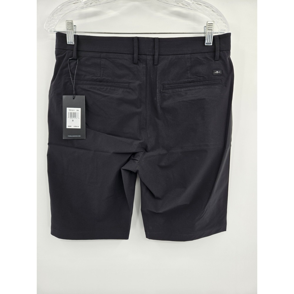 7 FOR ALL MANKIND Shorts‎ Mens 30 Blk Chino Flat Front Regular Fit Stretch Waist - Picture 2 of 8
